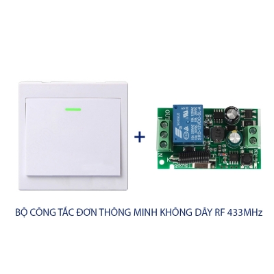Bộ công tắc đơn thông minh không dây điều khiển từ xa sóng RF 433Mhz (Loại 1 phím gắn tường vuông 86 và bộ nhận)