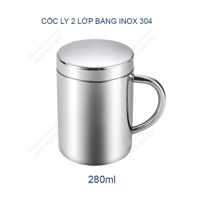 coc inox 304 loai 2 lop 280ml