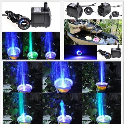 Máy bơm chìm 15W kèm đèn led nhiều màu cho đài phun nước mini, bể cảnh, tiểu cảnh AT380