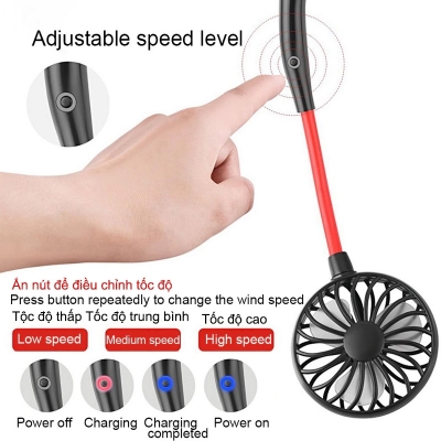 Quạt thể thao mini đeo cổ sử dụng pin sạc QTT01