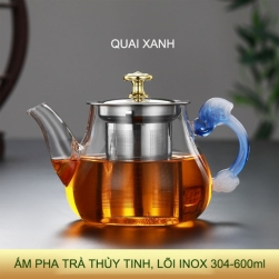 Ấm pha trà bằng thủy tinh có bộ lọc bằng inox 304, loại dung tích 600ml
