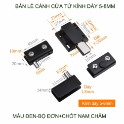 Bản lề tủ kính bằng inox và thép mạ kèm chốt nam châm BLTK02, dùng cho cửa đơn