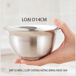 Bát (chén) inox 304 loại 2 lớp chống nóng 14cm