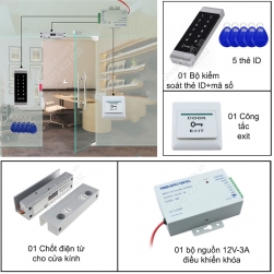 Bộ khóa chốt cửa kính kèm kiểm soát mở cửa bằng thẻ ID-mã số, nguồn điều khiển 12V-3A BCCK.ID02