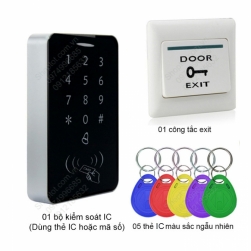 Bộ kiểm soát mở khóa cửa điện từ bằng thẻ IC-mã số, kèm 5 thẻ IC và công tắc exit