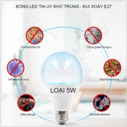 Bóng búp led tia UV khử trùng, diệt khuẩn đui xoáy E27, loại 5W