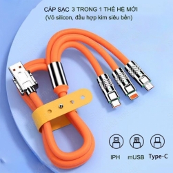 Cáp sạc 3 trong 1 thế hệ mới Max 120W, vỏ silicon, đầu bằng hợp kim rất bền, dài 1.5m