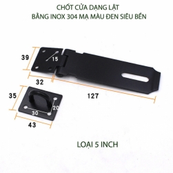 Chốt khóa cửa kiểu lật bằng inox 304 mạ màu đen, 5 inch