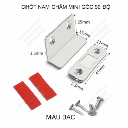 Chốt nam châm mini góc 90 độ cho cánh cửa tủ, ngăn kéo bàn, có băng dính 2 mặt và vít kèm theo