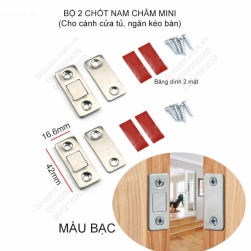 Bộ 2 chốt nam châm mini cho cánh cửa tủ, ngăn kéo bàn với nam châm mỏng, lực hút mạnh có băng dính 2 mặt và vít kèm theo