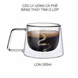 Cốc ly uống cà phê bằng thủy tinh loại 2 lớp, chuyên dùng uống cà phê, uống trà đa năng loại 200ml
