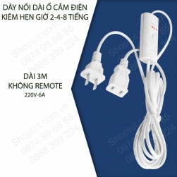 Dây nối dài ổ cắm điện kiêm hẹn giờ tự tắt 2-4-8 giờ, dài 3.0m, loại không có remote