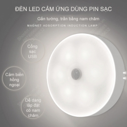 Đèn Led cảm biến chuyển động loại nhỏ 6 mắt led gắn tủ, hành lang, bếp, gường có miếng dán nam châm rất tiện