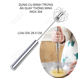 Dụng cụ đánh trứng thông minh bán tự động H012, dài 29.5cm, bằng inox 304, ấn tay lên xuống là đầu đánh trứng quay