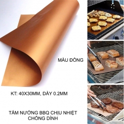 Tấm nướng BBQ chịu nhiệt độ cao, chống dính, kích thước 40x30cm, dày 0.2mm