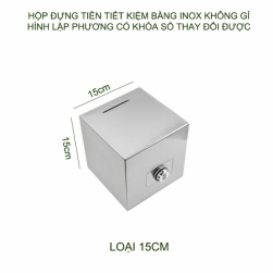 Hộp tiết kiệm tiền bằng inox 201 không gỉ, loại hình lập phương có khóa số tiện dụng loại nhỏ 15cm