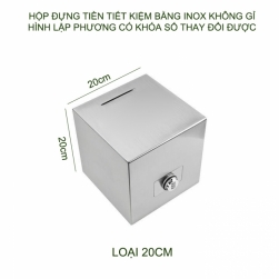 Hộp tiết kiệm tiền bằng inox 201 không gỉ, loại hình lập phương có khóa số tiện dụng loại 20cm