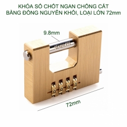 Khóa số chốt ngang chống cắt loại lớn 72mm, 4 số thay đổi được, bằng đồng nguyên khối, chốt thép cứng D9.8mm