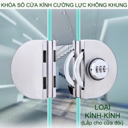 Khóa số cửa kính cường lực không khung bằng inox 304, khóa ngoài, chốt vặn trong (loại kính-kính)