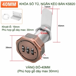 Khóa số ngăn kéo bàn, tủ, bằng hợp kim loại dài 40mm, 03 mã số có thể thay đổi được (KS820)