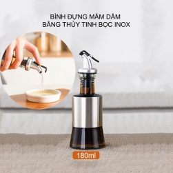 Lọ đựng nước mắm, dấm, dầu ăn và gia vị khác 180ml bằng thủy tinh bọc inox 304