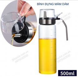 Bình đựng nước mắm, dấm, dầu ăn và gia vị khác 500ml bằng thủy tinh có nắp đạy thông minh