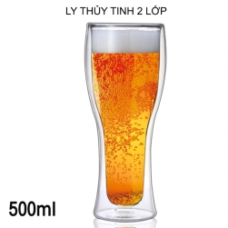 Cốc (ly) thủy tinh 2 lớp giữ nhiệt uống bia, cafe đa năng 500ml