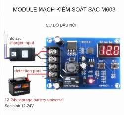 Module mạch kiểm soát và điều khiển tự động sạc bình ắc quy 12-24V có màn hình kỹ thuật số XH-M603