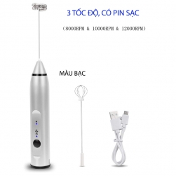 Máy đánh trứng, cà phê, sữa 3 tốc độ MFB1501C, dùng pin sạc, 2 đầu khuấy bằng inox