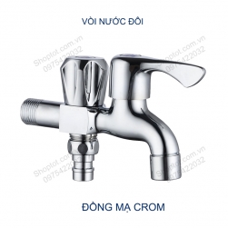 Vòi nước lạnh đôi gắn tường bằng đồng mạ crom V5211 - Có đầu cho cấp nước máy giặt