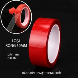 Băng dính 2 mặt loại acrylic trong suốt, chịu nhiệt, chịu lực (dày 1mm, dài 3m, rộng 50mm)
