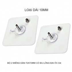 Bộ 2 miếng móc dán tường trong suốt 72x72mm có bu lông đai ốc D4mm, giúp bắt các giá treo không cần khoan