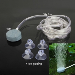 Đầu đá (đĩa sủi) tạo sủi bọt khí ô xy D4cm kèm ống dẫn và đầu giữ ống cho bể cá cảnh