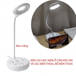 Đèn led đọc sách để bàn kiêm ổ cắm thông minh kéo dài 1.8m có cổng USB và giá đỡ điện thoại