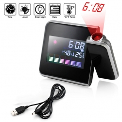 Đồng hồ báo thức kiêm nhiệt độ, độ ẩm, lịch có đèn chiếu giờ lên tường, trần nhà