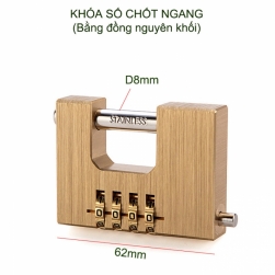 Khóa số chốt ngang chống cắt JX01, loại 4 mã số thay đổi được, bằng đồng nguyên khối, chốt inox 304-D8mm