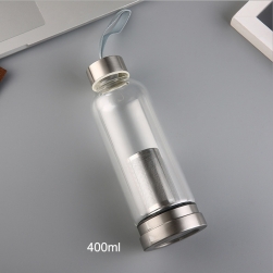 Bình đựng nước bằng thủy tinh 1 lớp 2 đầu kiêm lọc pha trà bằng inox cao cấp có dây treo (400ml)