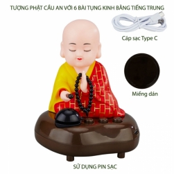 Tượng phật cầu an có loa kiêm phát 6 bài tụng kinh tiếng Trung, để trên xe ô tô, phòng riêng tiện dụng